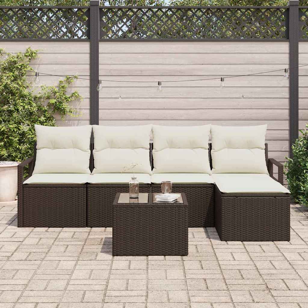 Garten-Sofa-Set mit Kissen mit Speicher 6 pcs Braun und Creme